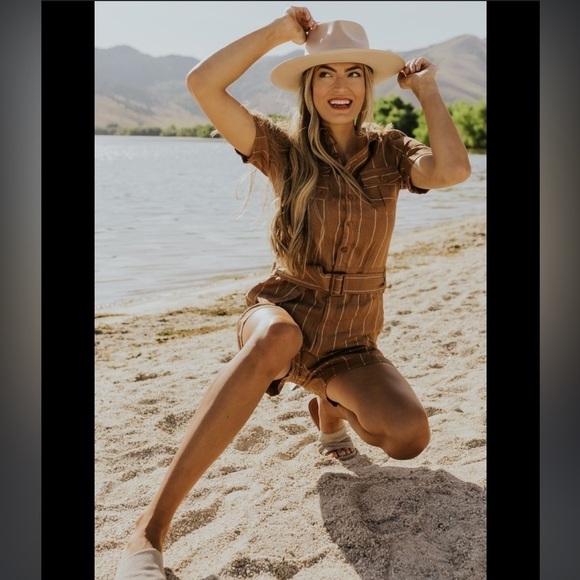 ROOLEE Linen Wylie Stripe Belted Romper - Picture 2 of 13